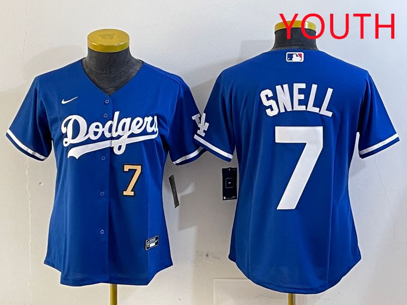 Youth Los Angeles Dodgers #7 Snell Blue Game 2025 Nike MLB Jersey style 7